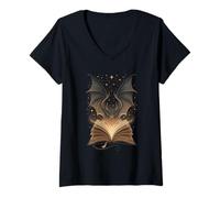 Mujer Romantasy Dragon Lector de Libros Fantasía Romance Diseño Camiseta Cuello V