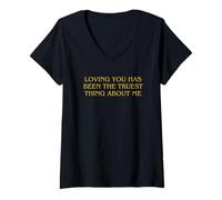 Mujer Romantic Quote Loving You Sapphic Bookish Subtle Lesbian Camiseta Cuello V