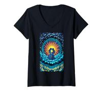 Mujer Romántico Pareja Sol Luna Amor Celestial Unión Estrel Camiseta Cuello V