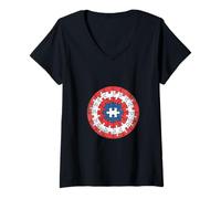 Mujer Rompecabezas de Conciencia sobre el Autismo Escudo de superhéroes Capitán Autismo Camiseta Cuello V