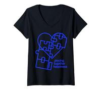 Mujer Rompecabezas de Felicidad con diseño de corazón Camiseta Cuello V