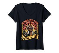 Mujer Rompiendo Todas Las Cadenas Desde 1865 Mujeres Hombres Juneteenth Libertad Camiseta Cuello V