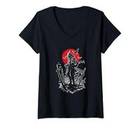 Mujer Ronin Sol Naciente Samurai Guerrero Arte Camiseta Cuello V