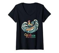 Mujer Rooster Wilson in The Meantime - Divertidas Camisetas de Tendencia humorística Camiseta Cuello V