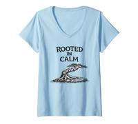 Mujer Rooted in Calm Camisa Divertida de jardinería Zen Camiseta Cuello V