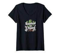 Mujer Rooted in Chaos Funny Cactus Gardener Graphic Camiseta Cuello V