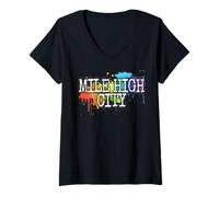 Mujer Ropa clásica retro de Mile High City para Denver Colorado Camiseta Cuello V