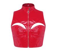 Mujer Ropa Club Látex Crop Top Aspecto Mojado Traje Baile Poste Con Rojo M
