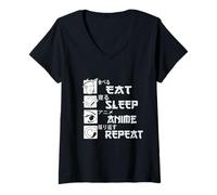 Mujer Ropa de Dormir Anime 18+ Otaku Relax Cosplay Comer Dormir Repetir Camiseta Cuello V