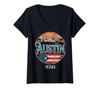 Mujer Ropa de Viaje Austin City Skyline Texas Star Camiseta Cuello V