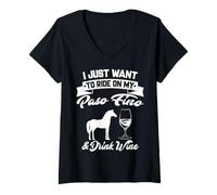 Mujer Ropa de Vino Paso Fino - Diseño Divertido de Jinetes de Caballos Camiseta Cuello V