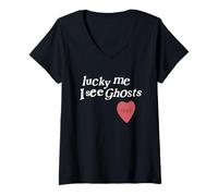 Mujer Ropa Divertida para Amantes de Lucky Me I See Ghosts Camiseta Cuello V