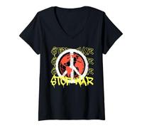 Mujer Ropa Urbana con Estampado de Stop War Peace Sign Camiseta Cuello V