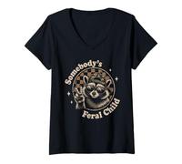 Mujer Ropa Urbana Vintage de Somebody's Feral Child Cool Meme Camiseta Cuello V
