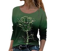 Mujer Ropa Vestido Impreso Pluma Mujer Flores Camiseta Flores Paisaje Pintura Manga Larga Estampado O Cuello Impreso Sudadera Casual Tops Cuello Redondo Camiseta de Malla Neón, verde, L