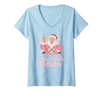 Mujer Rosa Biker Santa BUON Natale Navidad Vacaciones Navidad Camiseta Cuello V