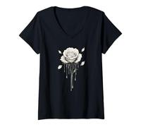 Mujer Rosa de goteo mágica mística hermosa rosa minimalista Camiseta Cuello V