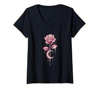 Mujer Rosa de goteo mágica mística hermosa rosa minimalista Camiseta Cuello V
