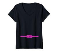 Mujer Rosa Escalada Vela Figura Ocho Nudos Cuerda Montañismo Camiseta Cuello V