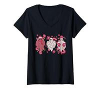Mujer Rosa Navidad Vacaciones Floral Boo Fantasma Halloween Mujeres niñas Camiseta Cuello V