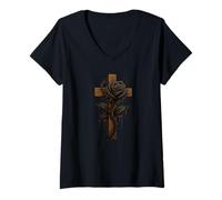 Mujer Rosa negra mágica que gotea, mística, hermosa rosa negra Camiseta Cuello V