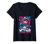 Mujer Rosa o azul Bienvenido a la tripulación de pesca de revelación de género Camiseta Cuello V