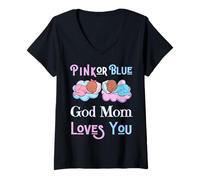Mujer Rosa O Azul Dios Mamá Te Ama Baby Shower Género Reveal Ma Camiseta Cuello V