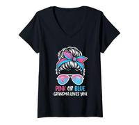 Mujer Rosa o Azul Grandma Loves You Heart Gift Design Family Camiseta Cuello V