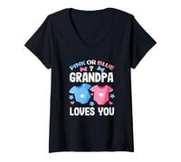 Mujer Rosa o Azul Grandpa Loves You Gender Reveal Party Baby Camiseta Cuello V