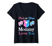 Mujer Rosa o Azul Mamá Te Ama Mamá Baby Shower Revelación De Género Camiseta Cuello V