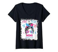 Mujer Rosa o Azul Mimi Loves You Proud Messy Bun Baby Reveal Camiseta Cuello V