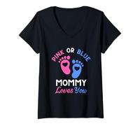 Mujer Rosa o Azul Mommy Loves You Camiseta Cuello V