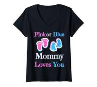 Mujer Rosa o Azul MommyLoves You bebé niña o niño próximamente Camiseta Cuello V