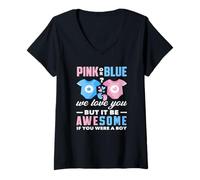 Mujer Rosa o Azul Te Amamos Impresionante si Fueras un niño Divertido Camiseta Cuello V