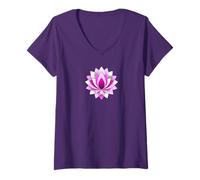 Mujer Rosa y Morado Mandala Lotus Floral Camiseta Cuello V