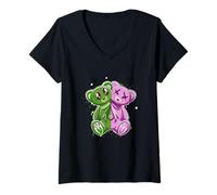 Mujer Rosa y verde Stay On My Good Side Gráfico verde y rosa Camiseta Cuello V