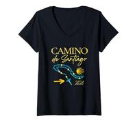 Mujer Rosario del Camino de Santiago 2026 de Peregrinación Católica Camiseta Cuello V