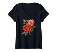 Mujer Rosas Rojas Flores Cottagecore Estética Floral Bohemio Boho Camiseta Cuello V