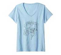 Mujer Rose Skull Y2K with Cute Star Pattern For Goth Mom Camiseta Cuello V