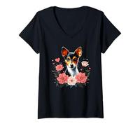 Mujer Roses Flowers Toy Fox Terrier American Toy Terriers Camiseta Cuello V