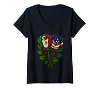 Mujer Roses Half American Half Mexican USA México Bandera Camiseta Cuello V