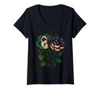 Mujer Roses Half American Half Mexican USA México Bandera Camiseta Cuello V