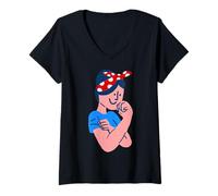 Mujer Rosie The Riveter Rockabilly Retro Icono ww2 día de la Mujer Camiseta Cuello V