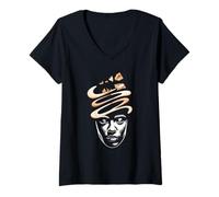 Mujer Rostro Abstracto Espiral Mental Fragmentos Dorados Emocional Camiseta Cuello V