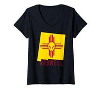 Mujer Roswell, Nuevo México Bandera Espacio Aliens NM Ciencia Ficción Camiseta Cuello V