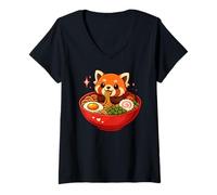 Mujer Roter Panda Mit Nudeln Ramen Kawaii Roter Panda Camiseta Cuello V