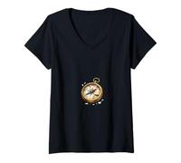 Mujer Roto, brújula, dirección, perdido, Concepto, ilustración Camiseta Cuello V
