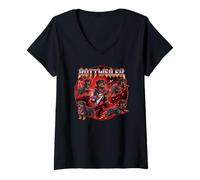 Mujer Rottweiler Perro 80s Rock Music Rockstar Ilustración Camiseta Cuello V
