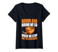 Mujer Round and Round We Go Where We Stop Only The Torno Woodturn Camiseta Cuello V