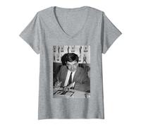 Mujer Rowan Atkinson Sesión de autógrafos de Firma del Sr. Bean 1991 Camiseta Cuello V